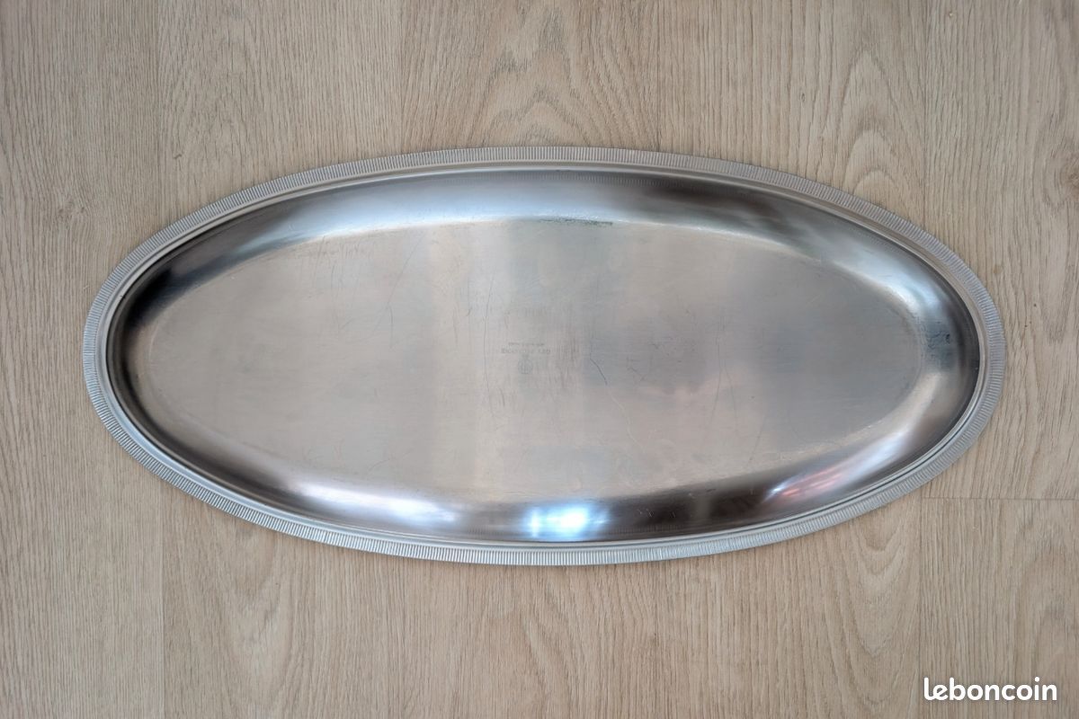 Plat ovale Guy Degrenne inox massif 18 10 - (long 35 cm) - Label Emmaüs