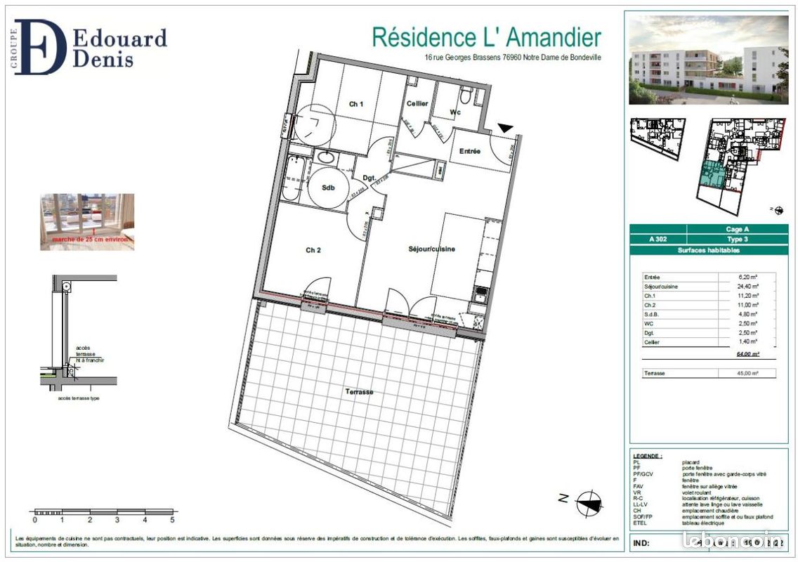 Appartement 3 pièces 64 m² · à Notre-Dame-de-Bondeville · 64 m² · 770 €/mois