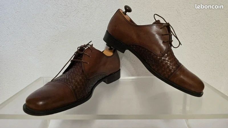 Salamandre France vintage richelieu derbies derby oxford mocassins en cuir tressé marron 43 /44 (image 3)