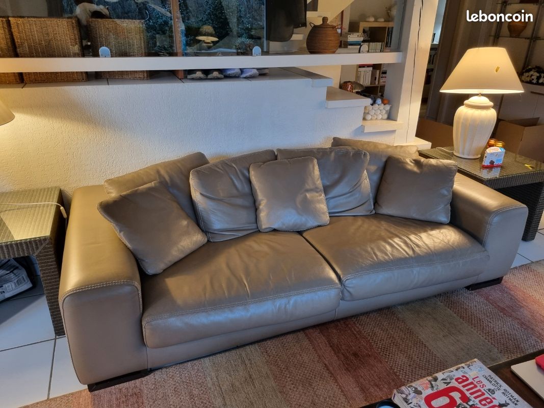 Canapé cuir roche Bobois gris (image 1)