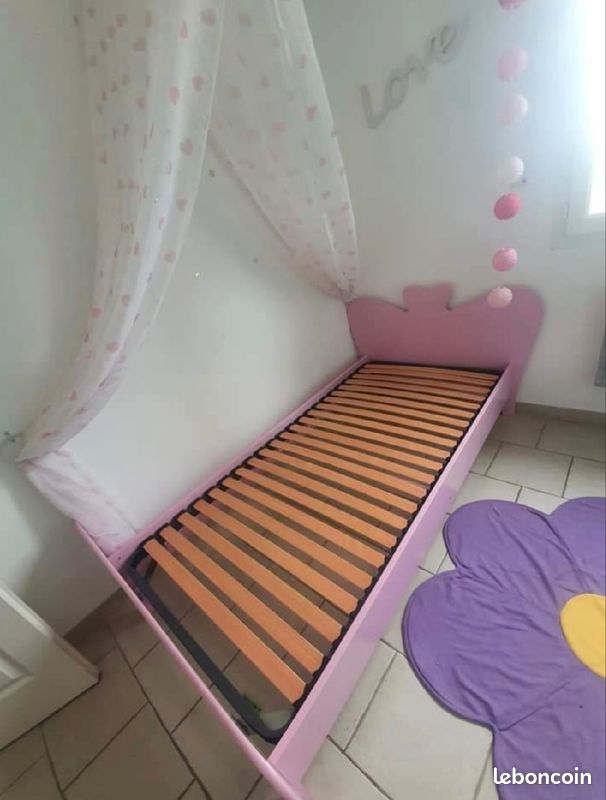 Lit enfant fille bois rose (image 2)