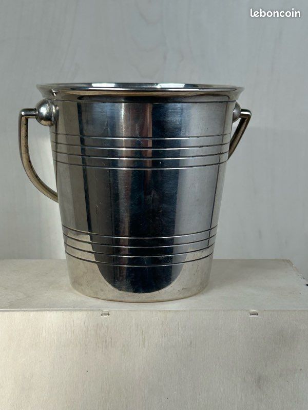 Seau à Glace Vintage Années 50/60 – Verre Et Métal Argenté – Avec Poignée