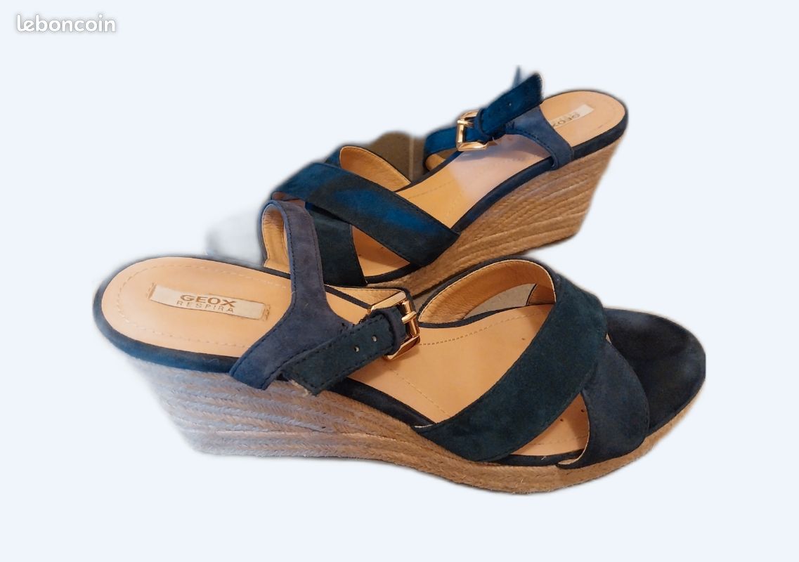 Sandales Geox Respira Femme - Taille 38 En Cuir Noir - Occasion En Bon état