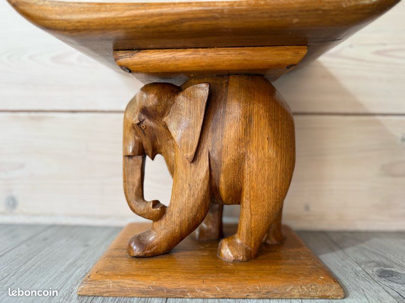 Tabouret vintage éléphant Teck 1950s déco africain (image 4)