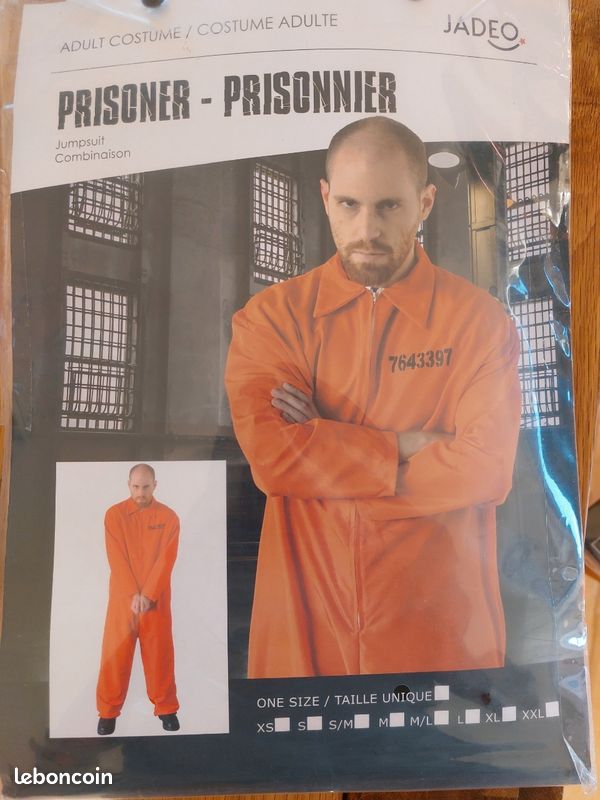 Jaysis Déguisement Prisonnier Homme Adulte Combinaison de Prison Jumpsuit Costume de Prisonnier détenu Tenue Prisonnier Orange Outfit Cosplay pour Halloween Carnaval (Orange, S