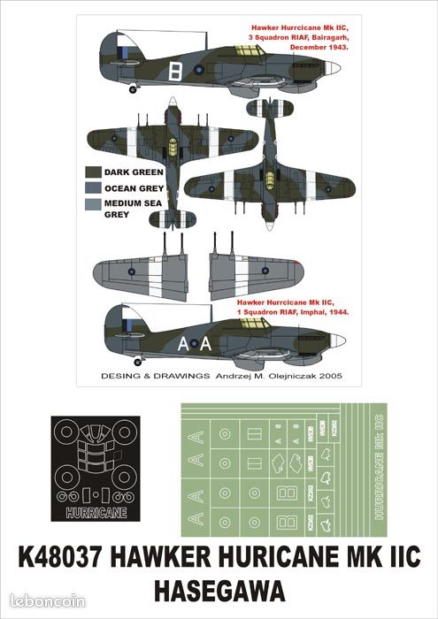 Kit masque peinture MONTEX K48037 Hawker Hurricane IIC pour Hasegawa kit 1/48 (image 1)