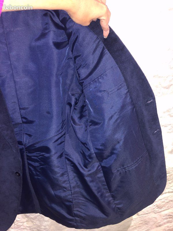 Veste longue femme velours satiné bleu pétrole Surkana