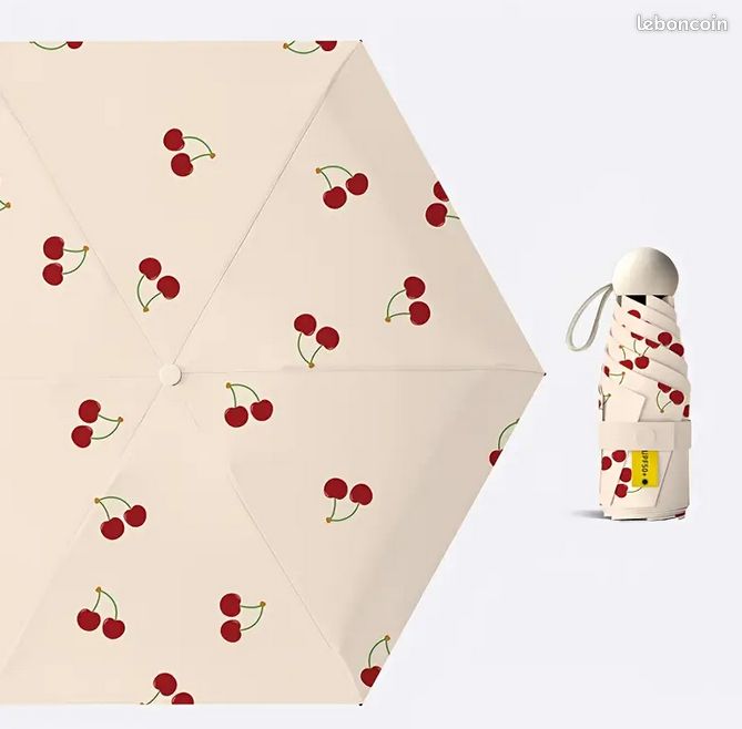 Mini parapluie, parapluie de poche à 6 côtes, protection solaire anti-UV pliable parapluie, Blanc., 90 x 55 cm
