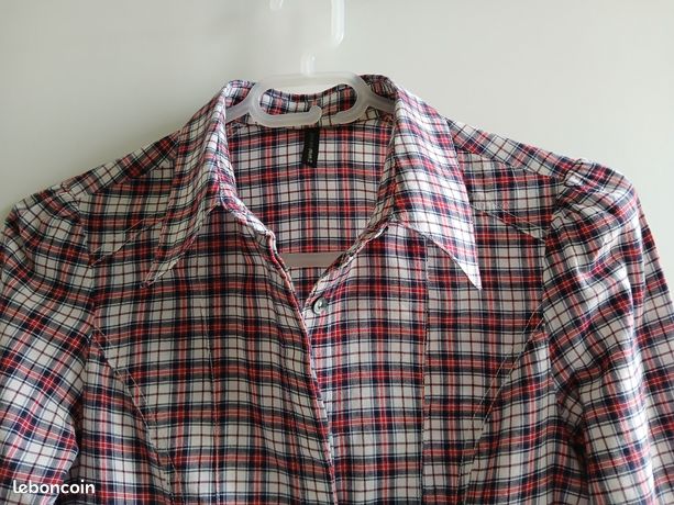Débardeur/chemise à Carreaux Naf Naf - Taille 34 (T0), Coton/lin, Beige, Occasion Très Bon état