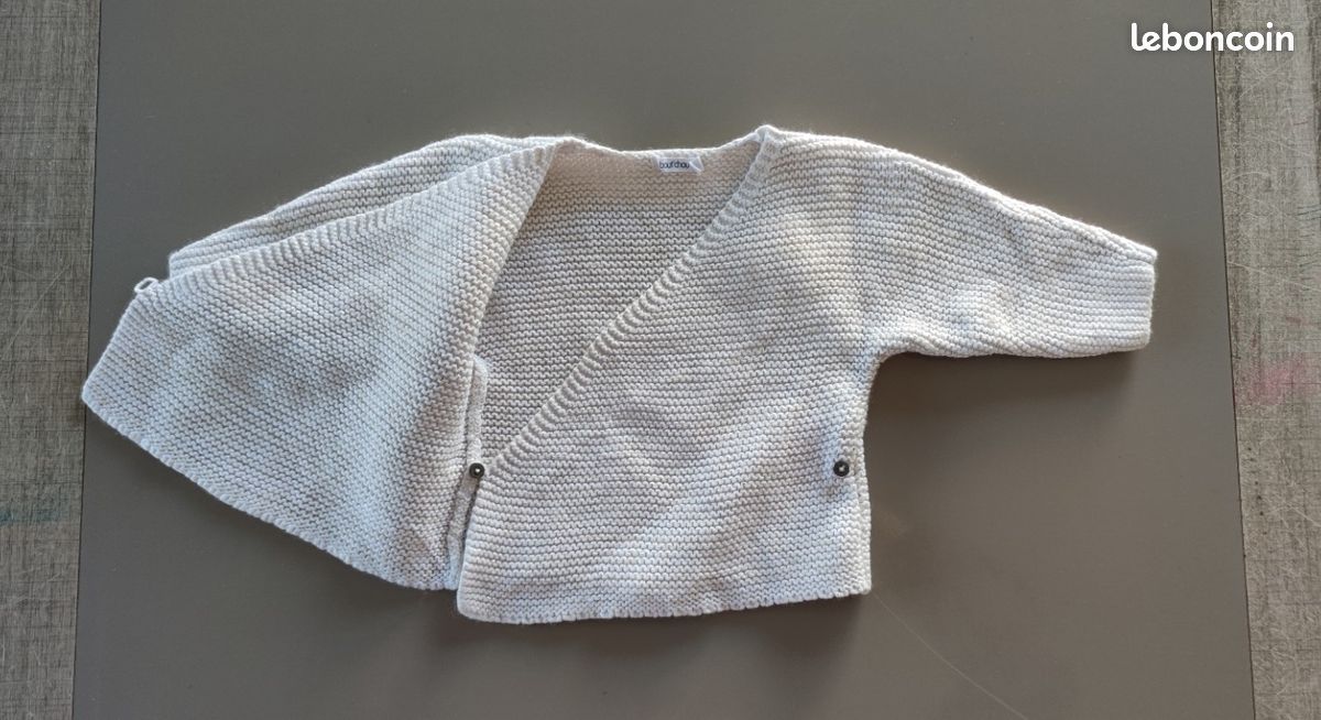 Gilet Cache-Cœur Bout'chou Blanc Cassé Tricot Naissance mois