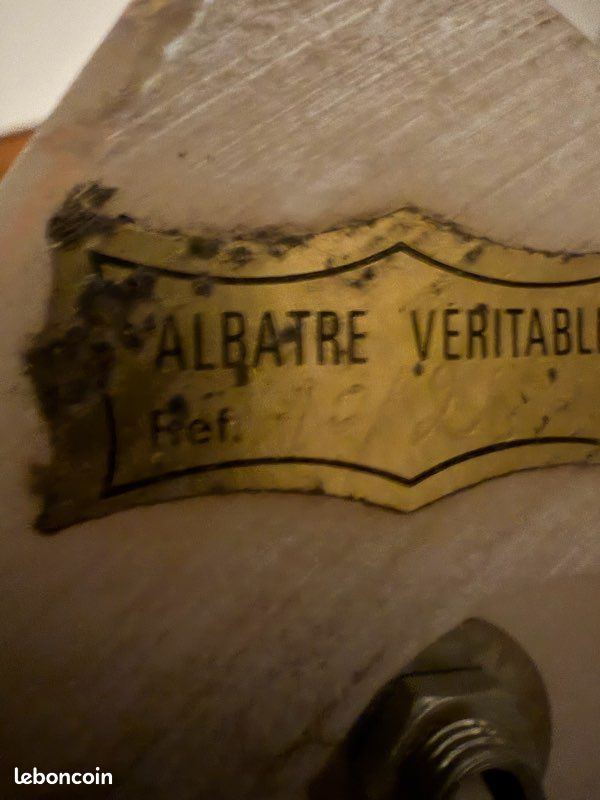 Lampe vintage en albâtre véritable – abat-jour floral peint (image 4)