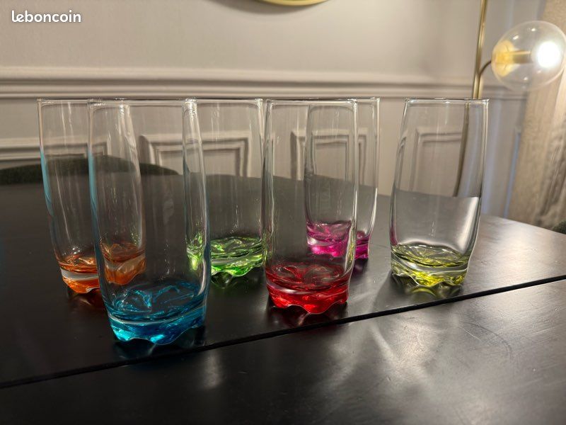 Amara-global Lot De 6 Verres à Long Drink Fond Coloré 350 Ml – Élégants Et Festifs Pour Cocktails, Jus Et Eau
