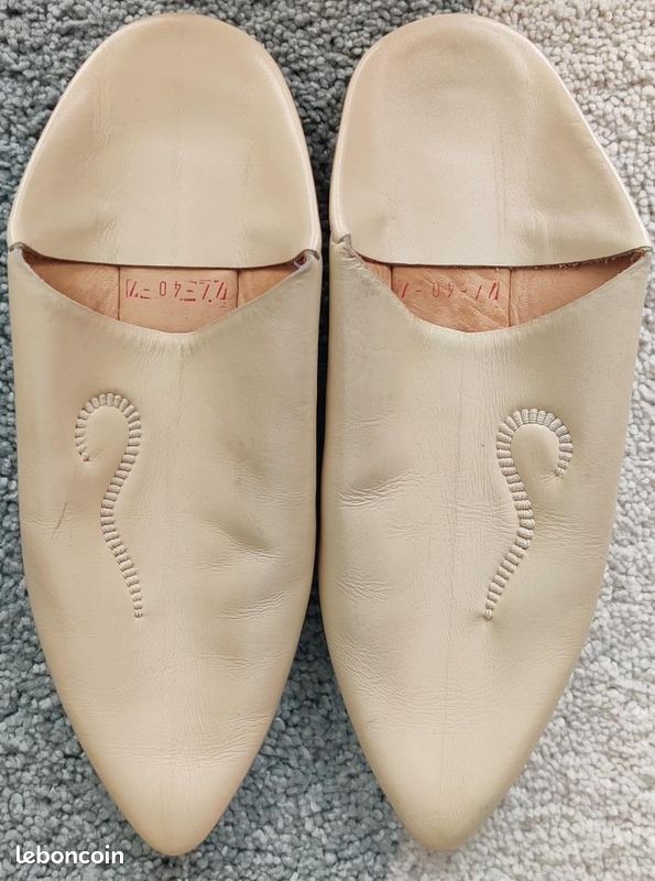 Babouches cuir, 40, beige, de Fès, Neuve (image 5)