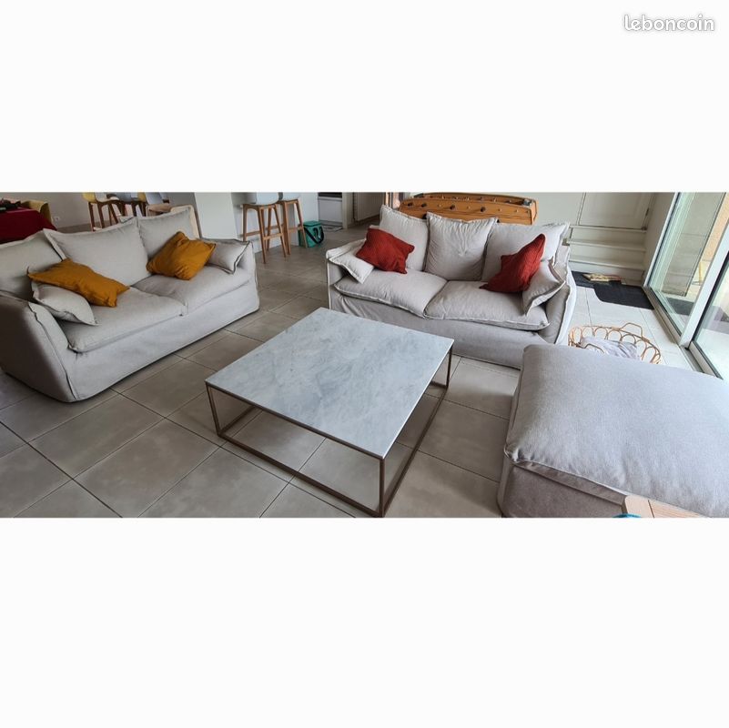Très beau lot de 2 canapés + 1 pouf - Couleur Écru - État NEUF (image 1)