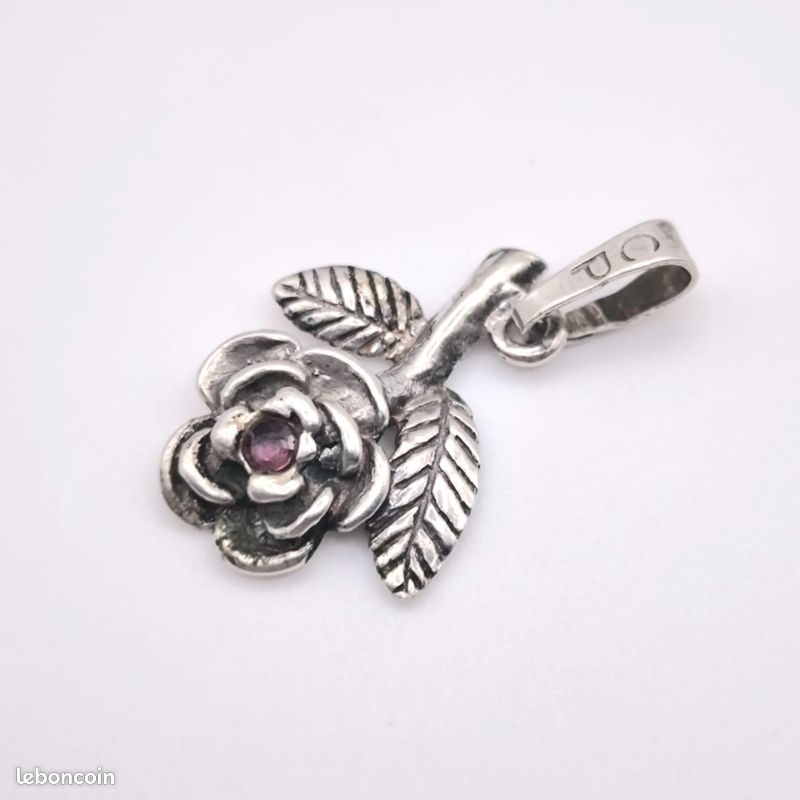 Broche Ancienne Pendentif En Argent Massif Et Marcassites - Motif Fleurs - Occasion En Parfait état