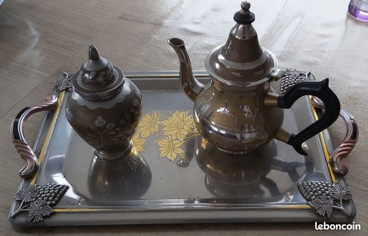 Service à thé en argent avec sucrière et plateau ☕ (image 1)