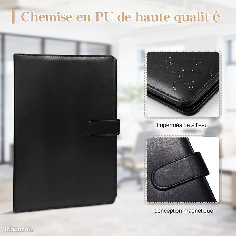 Porte-documents A4 En Cuir Avec Fermeture Magnétique - Organiseur Professionnel Avec Poches Cartes - Bleu
