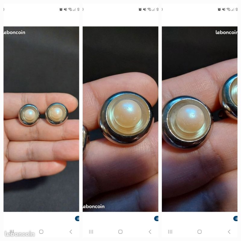 Boutons De Manchette Anciens Homme - Or 3/4 Ton Et Fausse Perle - Modèle BX-3 - Occasion