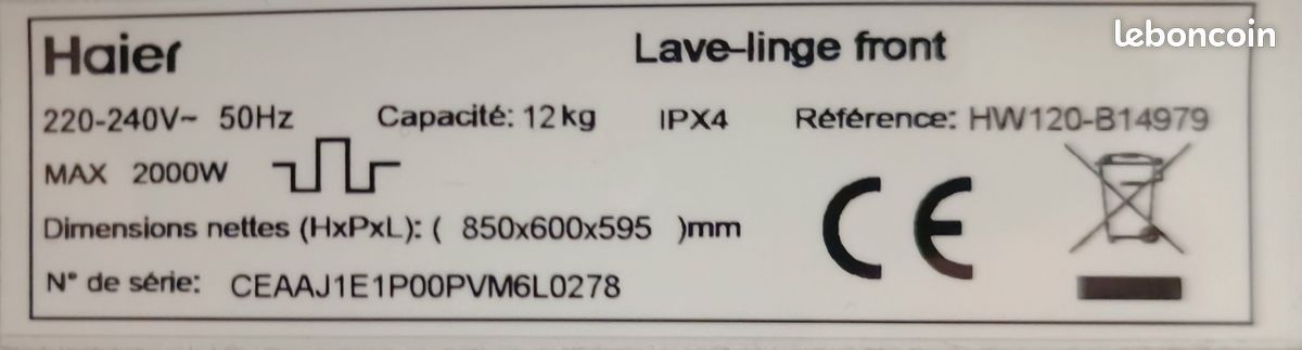Support Bac à Lessive + électrovanne 2 Voies Pour Lave-linge Haier HW70-14F2SM - Occasion Très Bon état