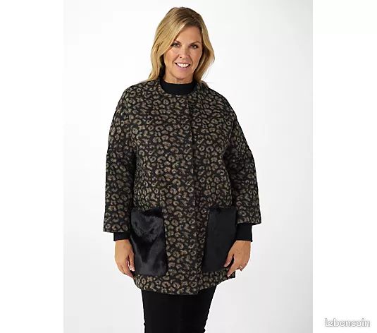 Veste kimono à imprimé animalier avec poches en fourrure (image 3)