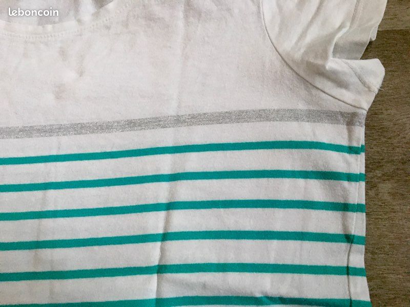 T-shirt type marin blanc-vert taille 2 / M (image 3)