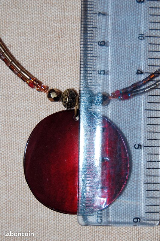 Ras de cou à 2 rangs perles et nacre vernie rouge, Neuf (SPCL) (image 9)