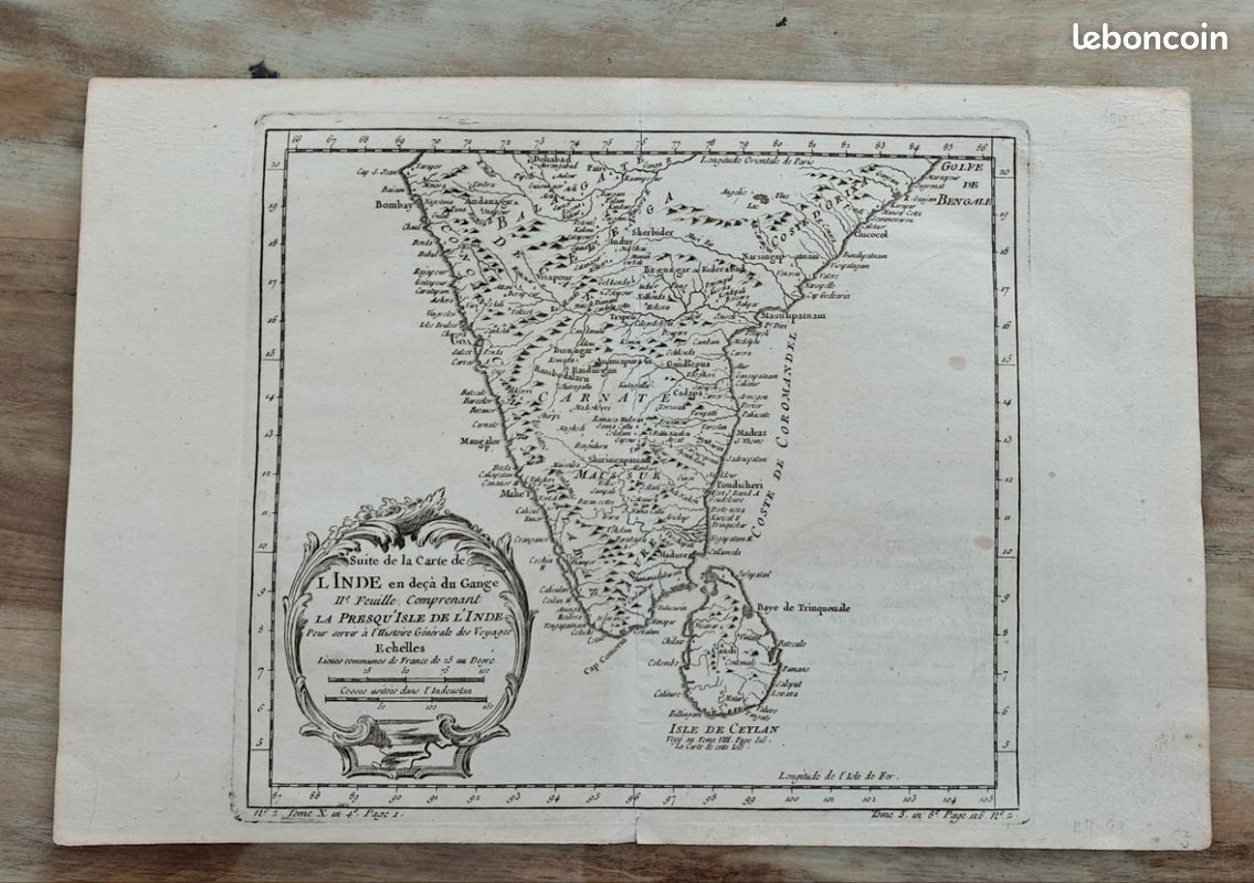 Carte ancienne "L'Inde en deçà du Gange - Presqu'Isle de l'Inde" XVIIIe - Histoire des Voyages (image 1)