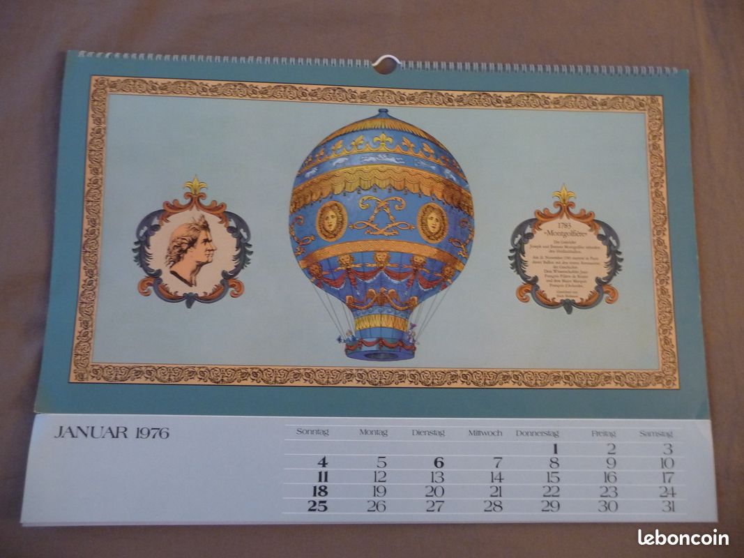 Calendrier rare I.Teil de 1976 ballons dIrigeables et mongolfieres avec photos allemandes (image 6)