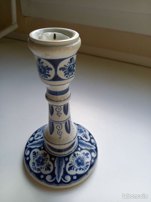 RARE BOUGEOIR MURAL faience de Delft Blue fait main decor moulin EUR 25