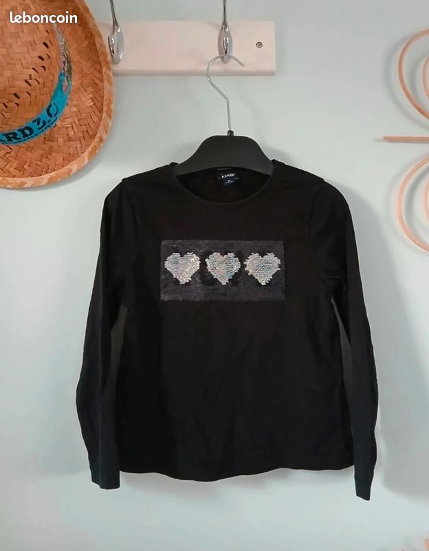 Tee-shirt manches longues noir et argenté (image 7)