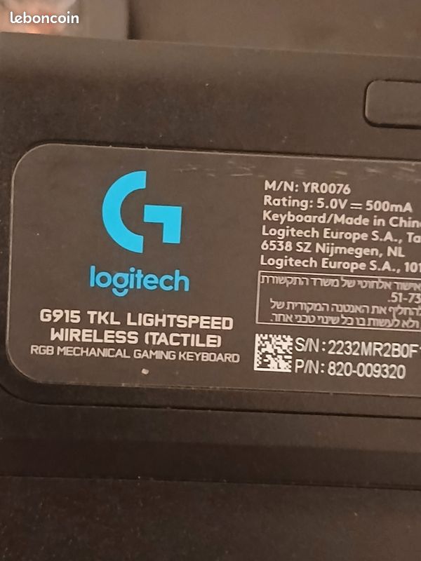 Logitech G915 TKL LIGHTSPEED Sans Fil – GL Tactile – Très bon état (image 3)