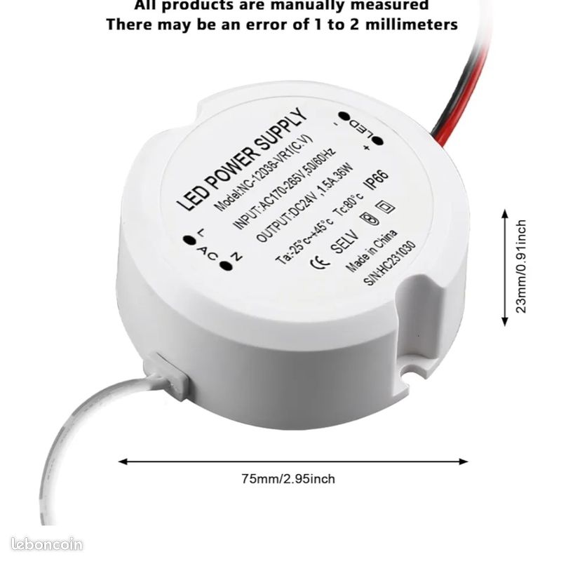 Transformateur LED 220V Vers 24V 36W – Driver Étanche IP67, Alimentation Stable Pour Bande LED Extérieur
