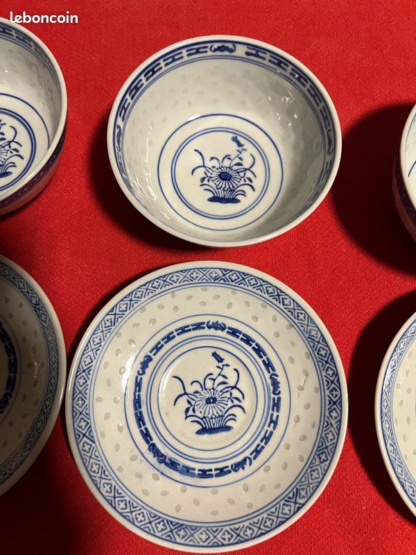 Lot de bols et soucoupes chinois « Grain de riz » (image 2)