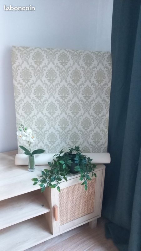 Papier Peint Baroque Samuel M1-No.3790 - Vert Classique - Structure Vintage - Tadessi