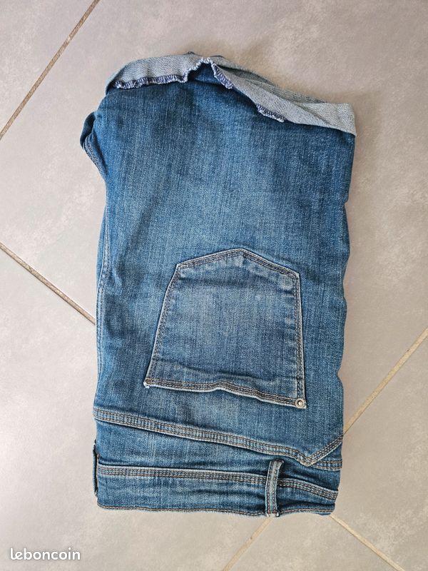 Short en Jean Bleu avec Revers Camaïeu (image 4)