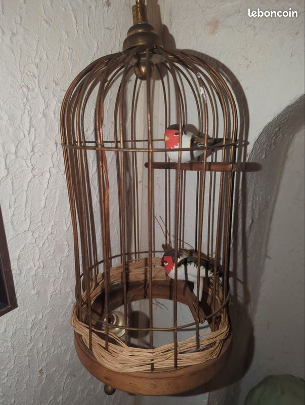 Cage à Oiseau Ancienne En Bois - Poupée De Salon - France Années 1960