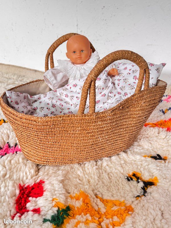 Couffin osier poupée vintage Jeux Jouets