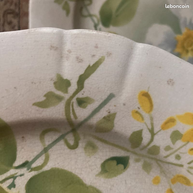 Lot grandes assiettes Luneville KG Art nouveau ancien fleur clématite jaune (image 10)