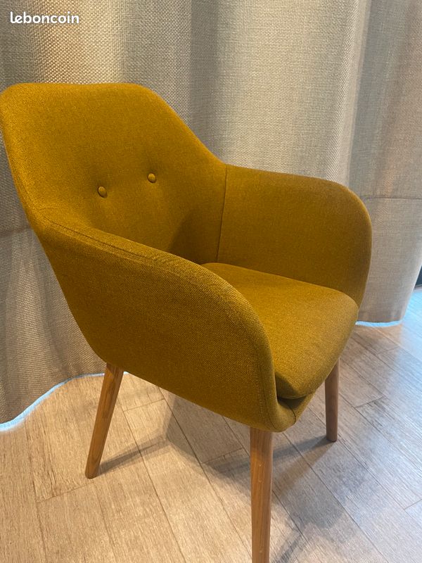 Chaise / Fauteuil de table vintage jaune olive (Maison Du Monde 139,00 ) (image 2)