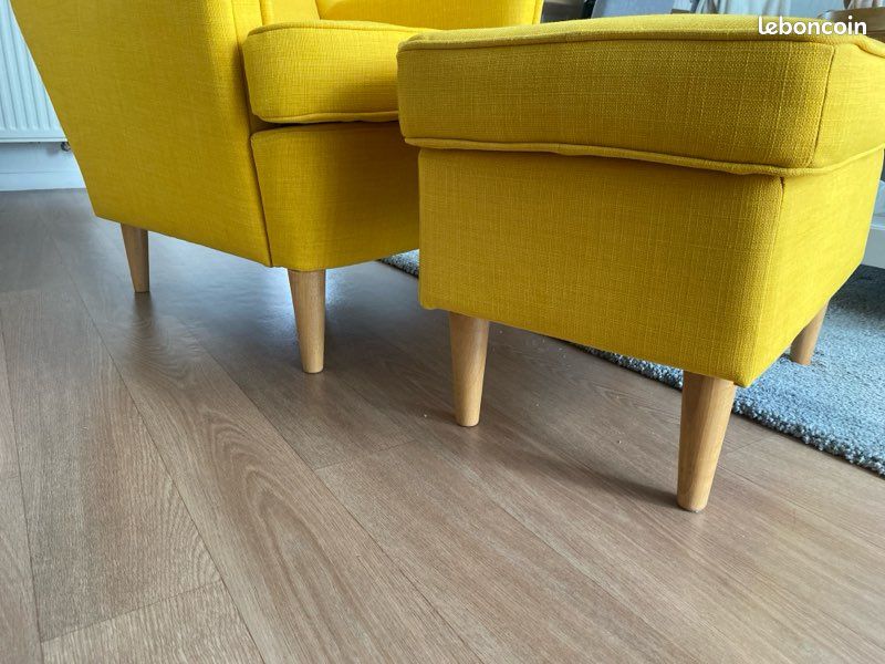 Fauteuil IKEA jaune moutarde + repose-pieds – État neuf (image 6)