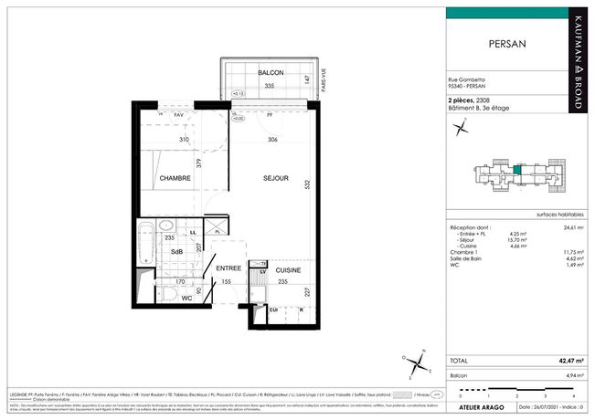 Appartement a louer persan - 2 pièce(s) - 42 m2 - Surfyn