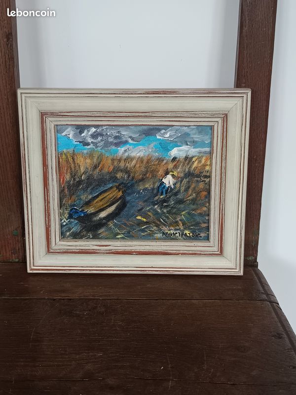 Petite huile sur toile encadrée représentant les roseaux de Gallician en Camargue (image 8)
