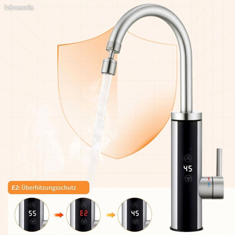 Robinet de cuisine électrique HOMELODY avec chauffe-eau instantané – Acier inoxydable (image 2)