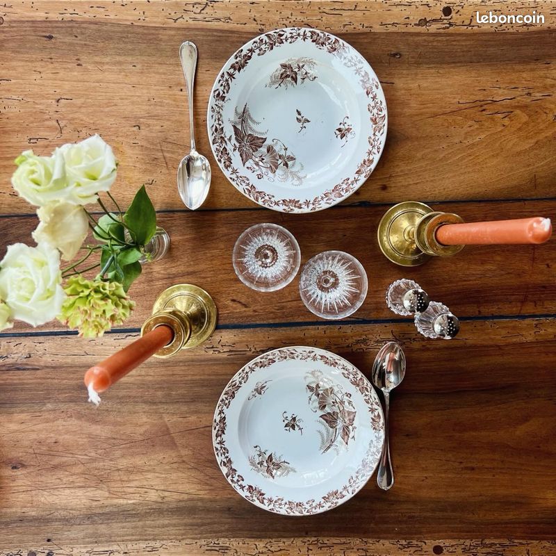 Joli duo assiettes creuses terre de fer - Liseron F.F Pexonne (image 1)