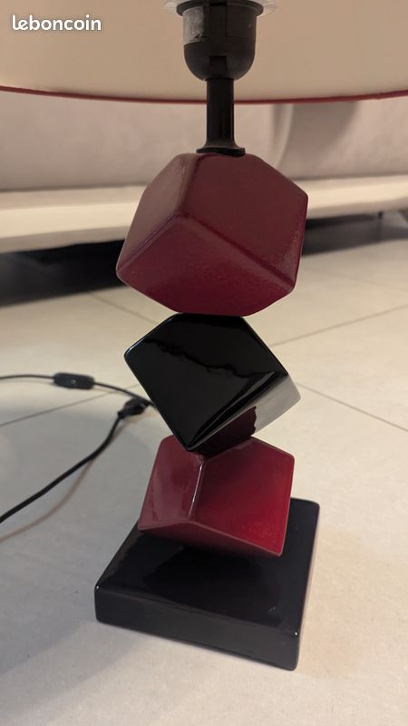 Lampe De Chevet Porsche – Noir Et Rouge – Moderne – Créacat – Gris – Bouton-poussoir