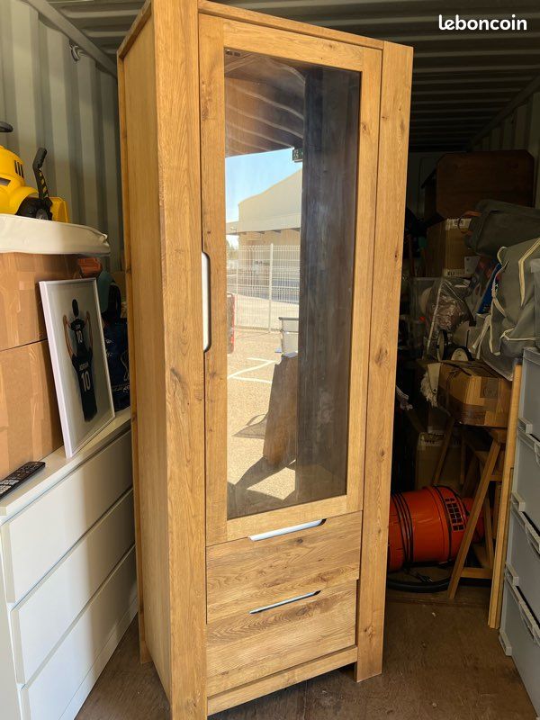 Armoire penderie 1 porte vitrée chêne (image 1)