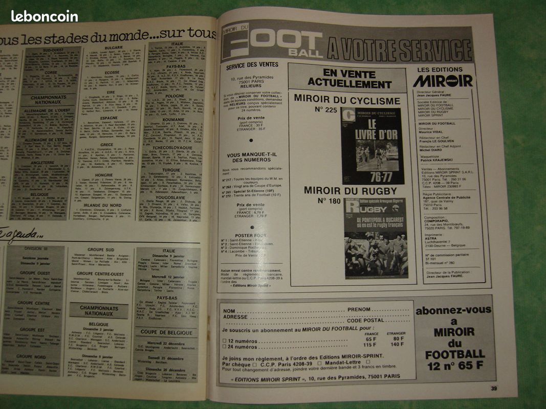 1976 miroir du football n°264 FINALE SAINT ETIENNE BAYERN MUNICH