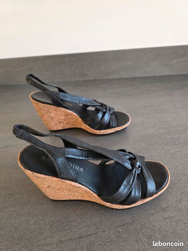 Sandales Compensées San Marina Beige - Taille 37 - Cuir - Occasion - Style Marin, Parfaites Pour L'été