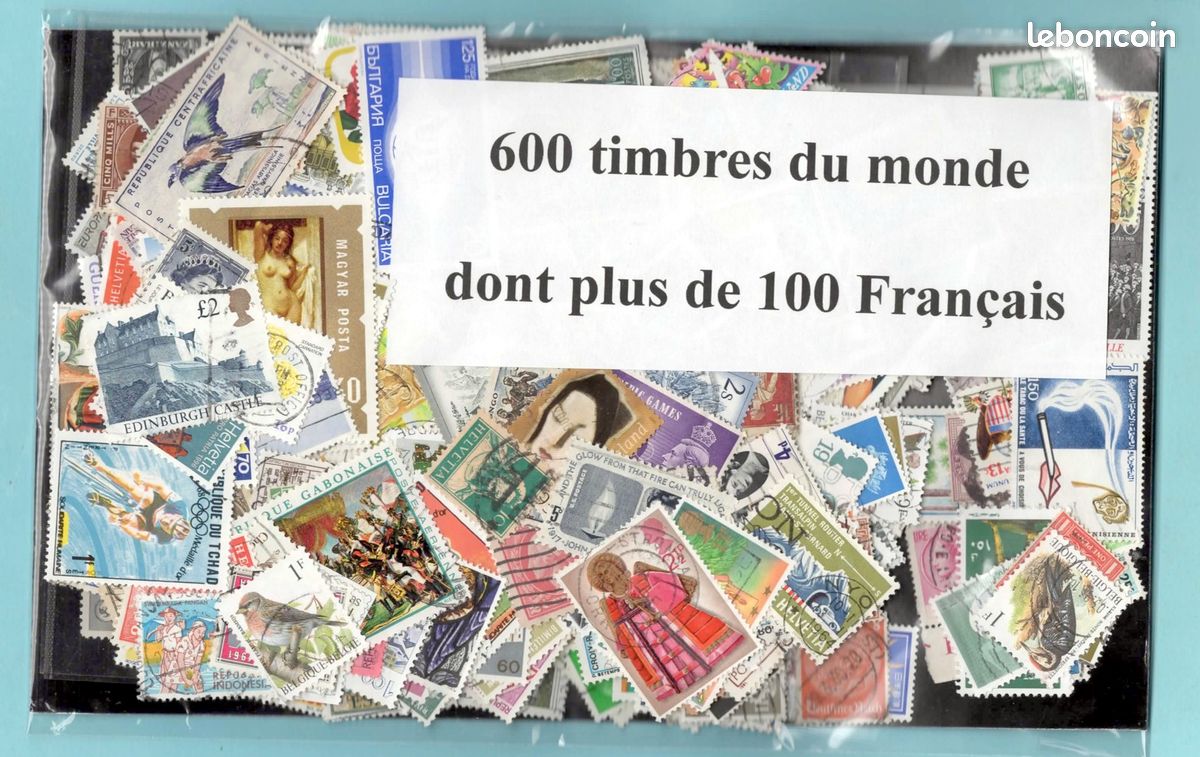 Lot de 600 timbres poste de collection tous différents dont 100 timbres Français Philatélie (image 2)