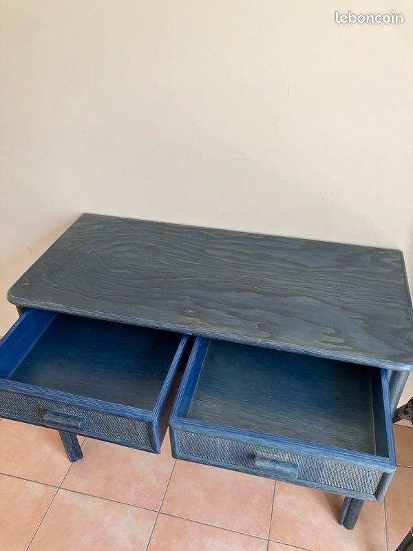 Bureau / console / coiffeuse en rotin avec 2 chaises (image 2)